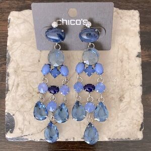 NWT-Chico's Sapphire and Azure Chandelier Costume Jewel Earrings “Judy Chand”